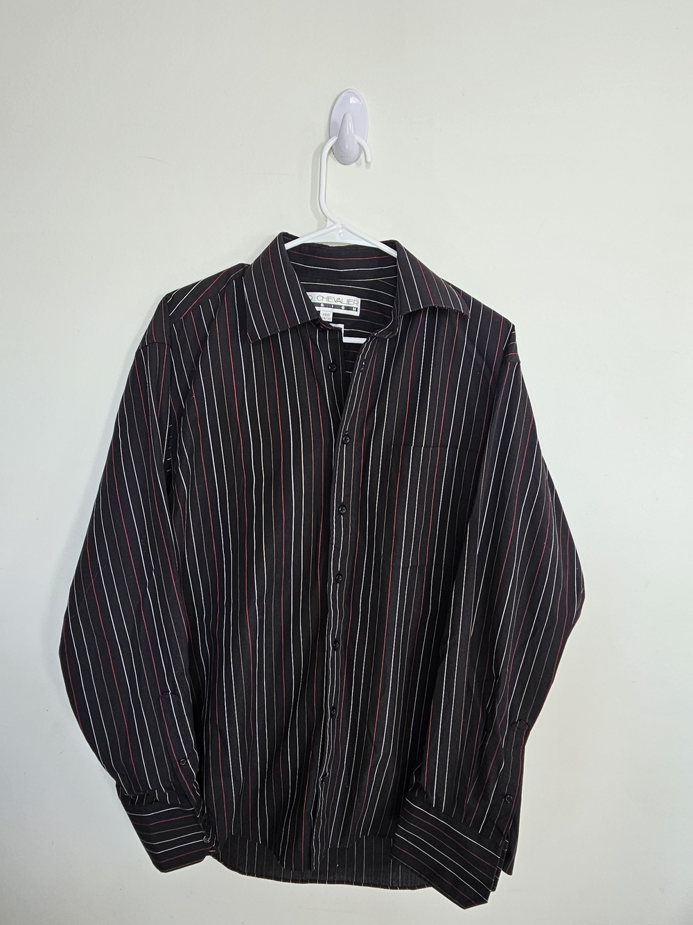 Leo Chevalier Design Black Pinstripe Dress Shirt 15.5 34/35 Wrinkle Resistant🔥
